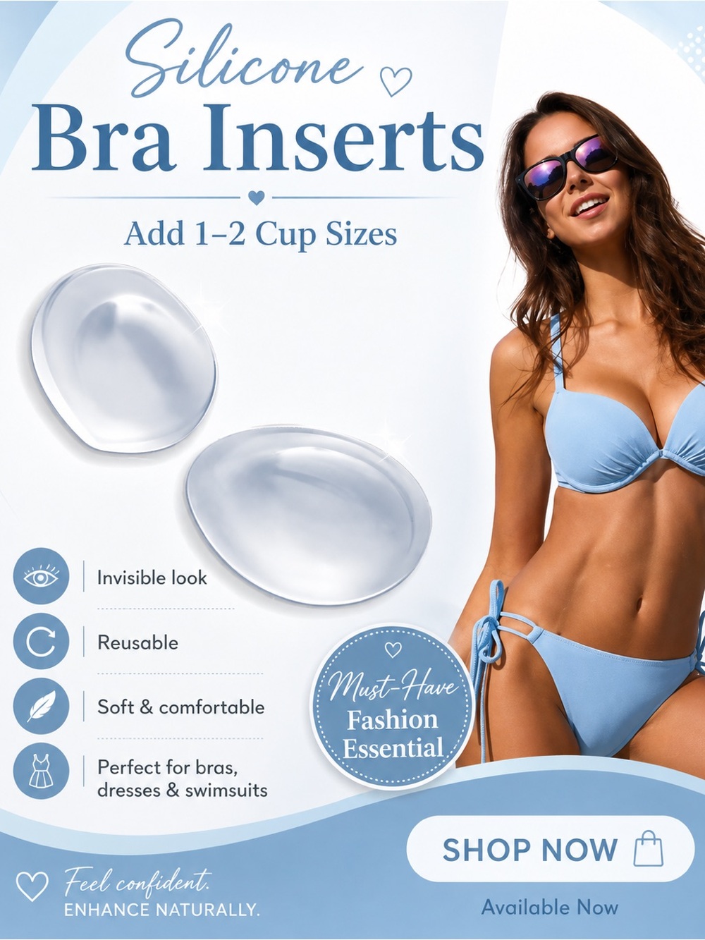Silicone Bra Inserts - Invisible Clear Cup Enhancers